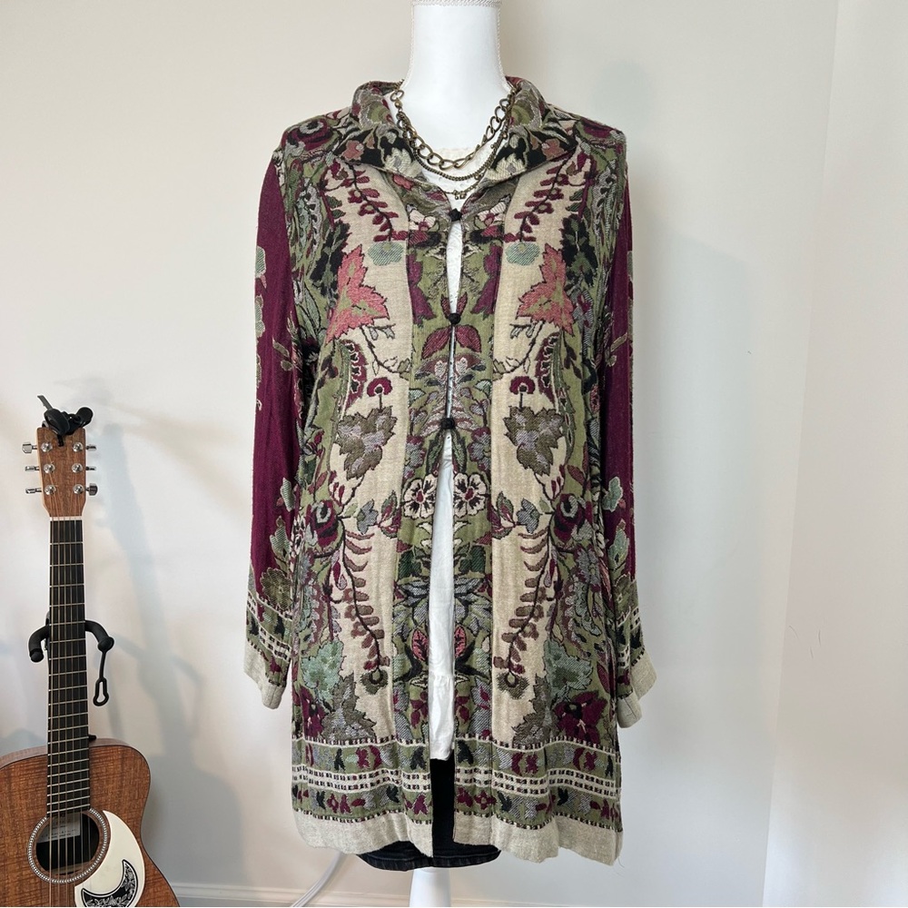 TravelSmith Indian Vintage Eggplant Purple Floral Kimono — Boho Statement Robe 🍆